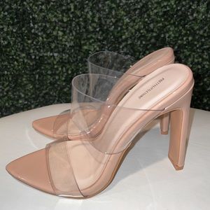 Nude Twin Strap Point Toe Mule Sandal